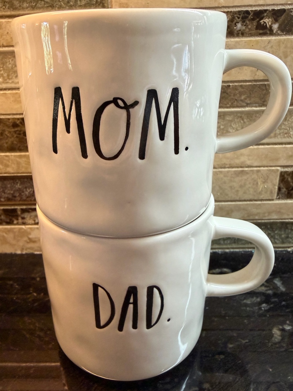 Rae Dunn Stem Print Mom and Dad Stoneware Mugs